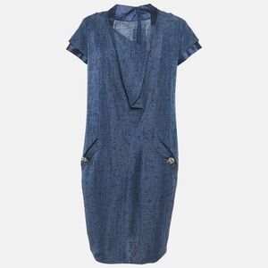 Valentino Blue Textured Silk Button Detail Short Dress M